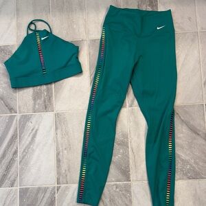 Nike Green Activewear Set with Rainbow Stripes- Leggings XS, Bra S